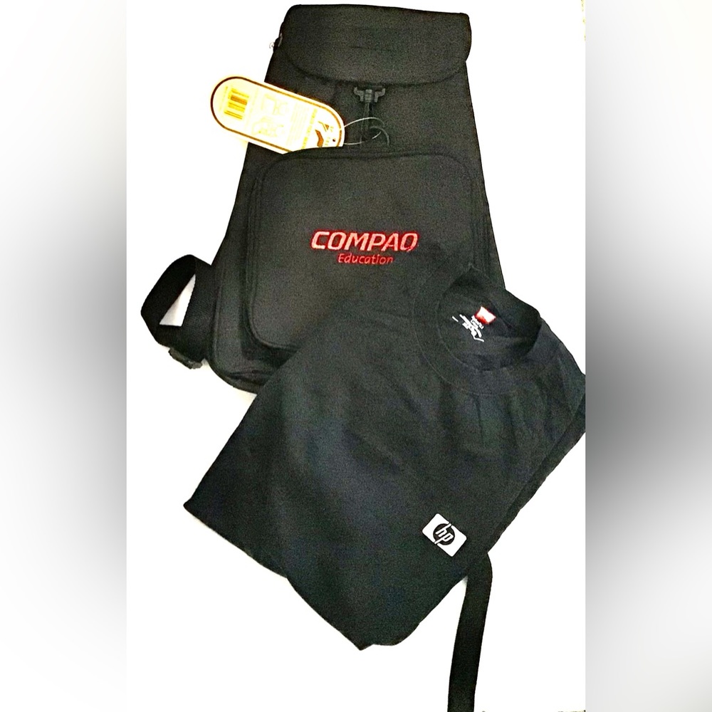 Hewlett-Packard Compaq backpack and t-shirt set